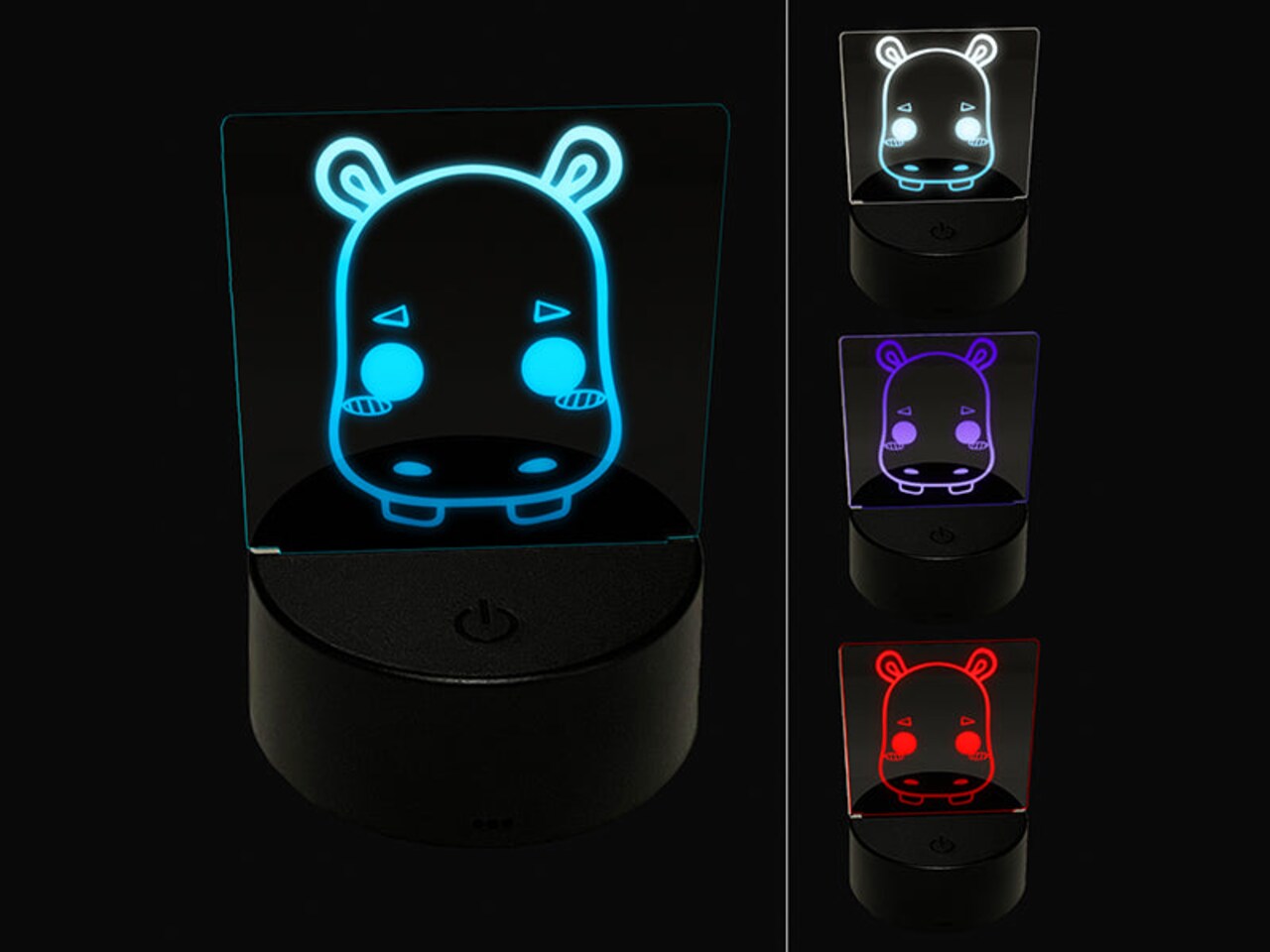 Charming Kawaii Chibi Hippopotamus Face Blushing Cheeks 3D Illusion LED Night Light Sign Nightstand Desk Lamp